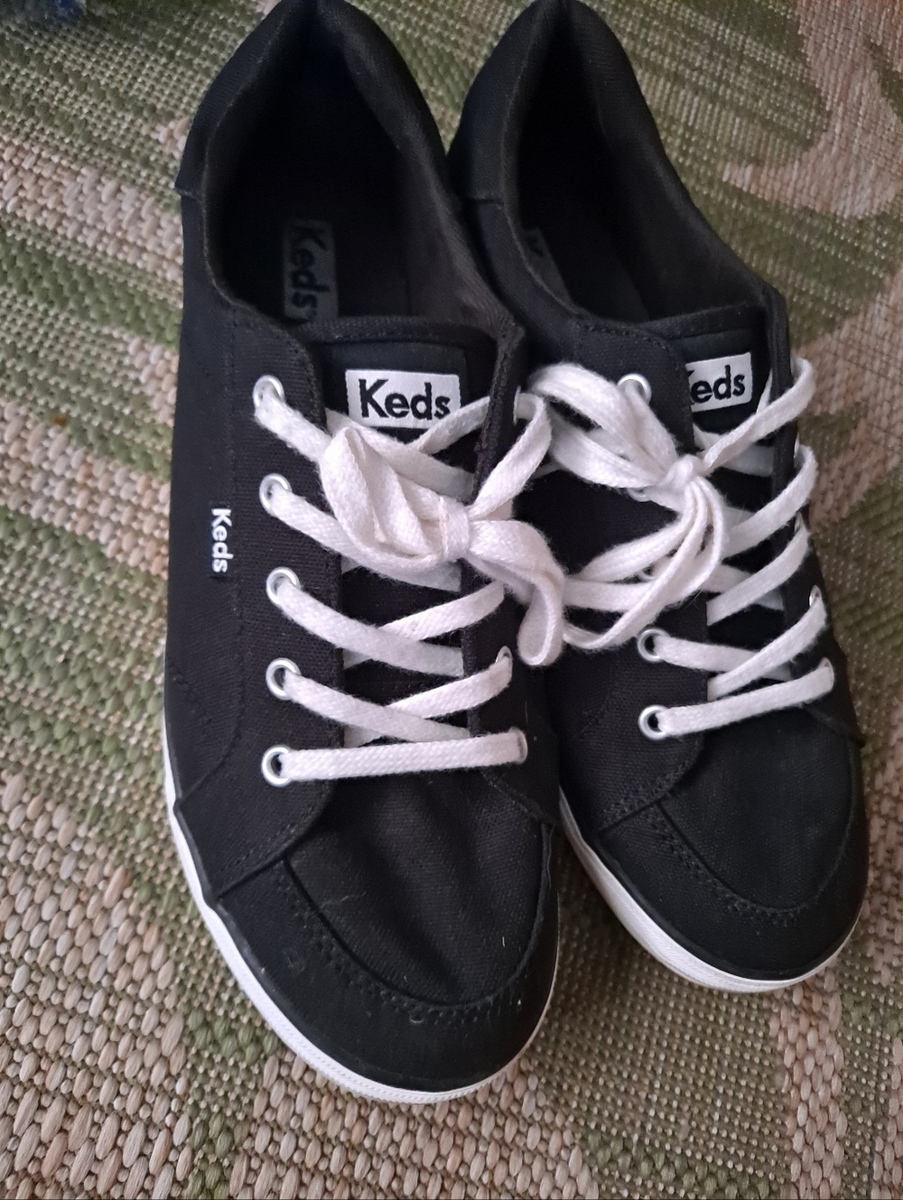 Keds Black Canvas Sneakers with White Laces, Womens